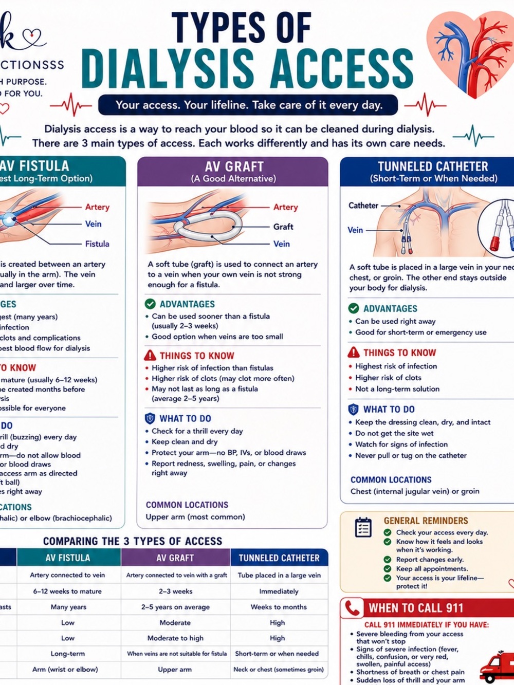 Types of Dialysis Access Educational Poster - Blue/White